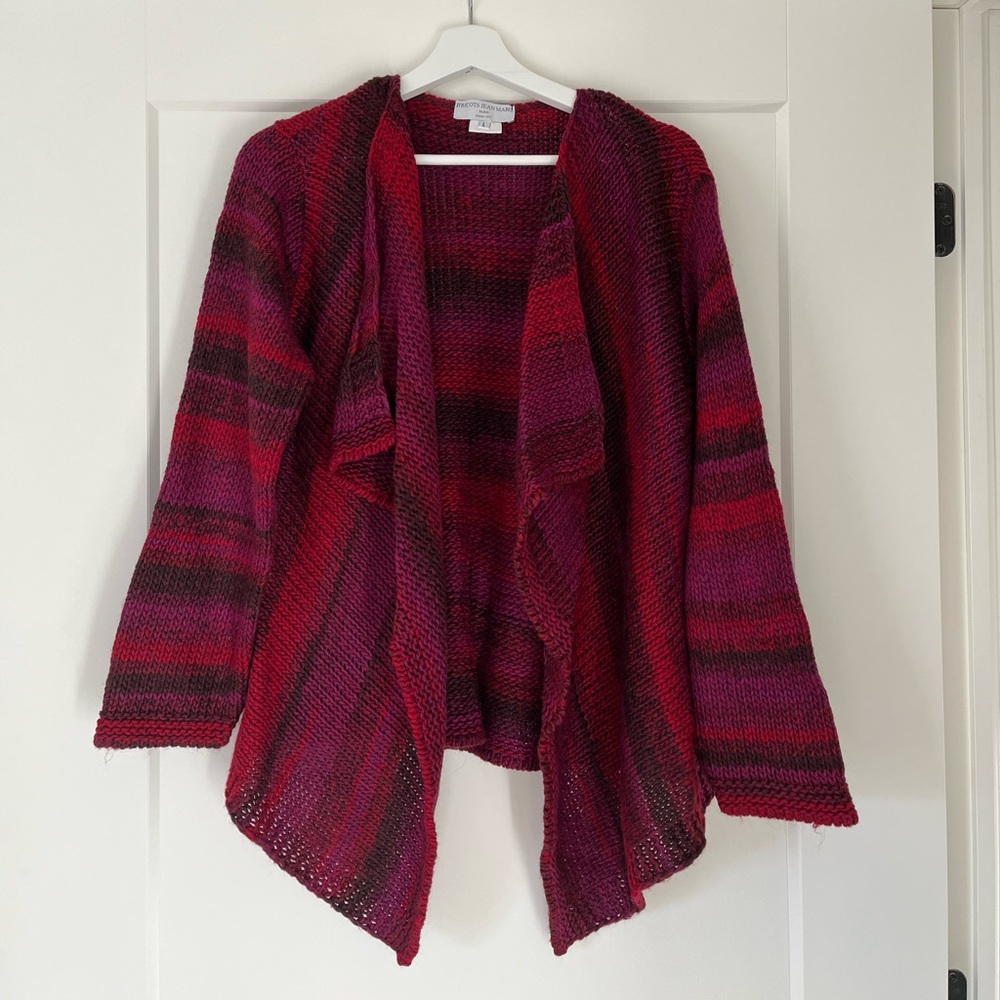 Women's Striped Wool Cardigan - Red, Purple, Pink